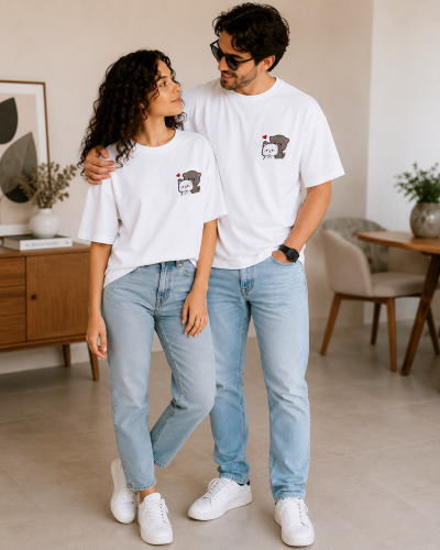 Cute Cat Couple Matching T-Shirt Set photo 2