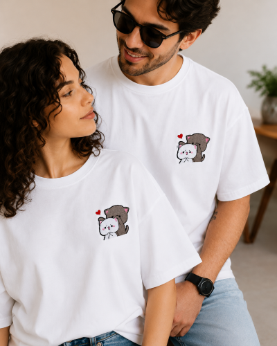Cute Cat Couple Matching T-Shirt Set photo 3