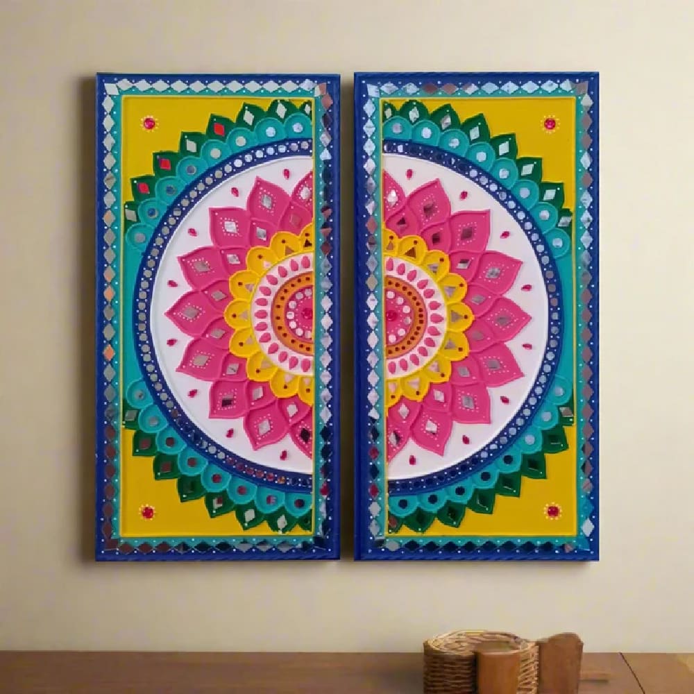 Colourful Flower Rangoli Lippan Wall Hanging