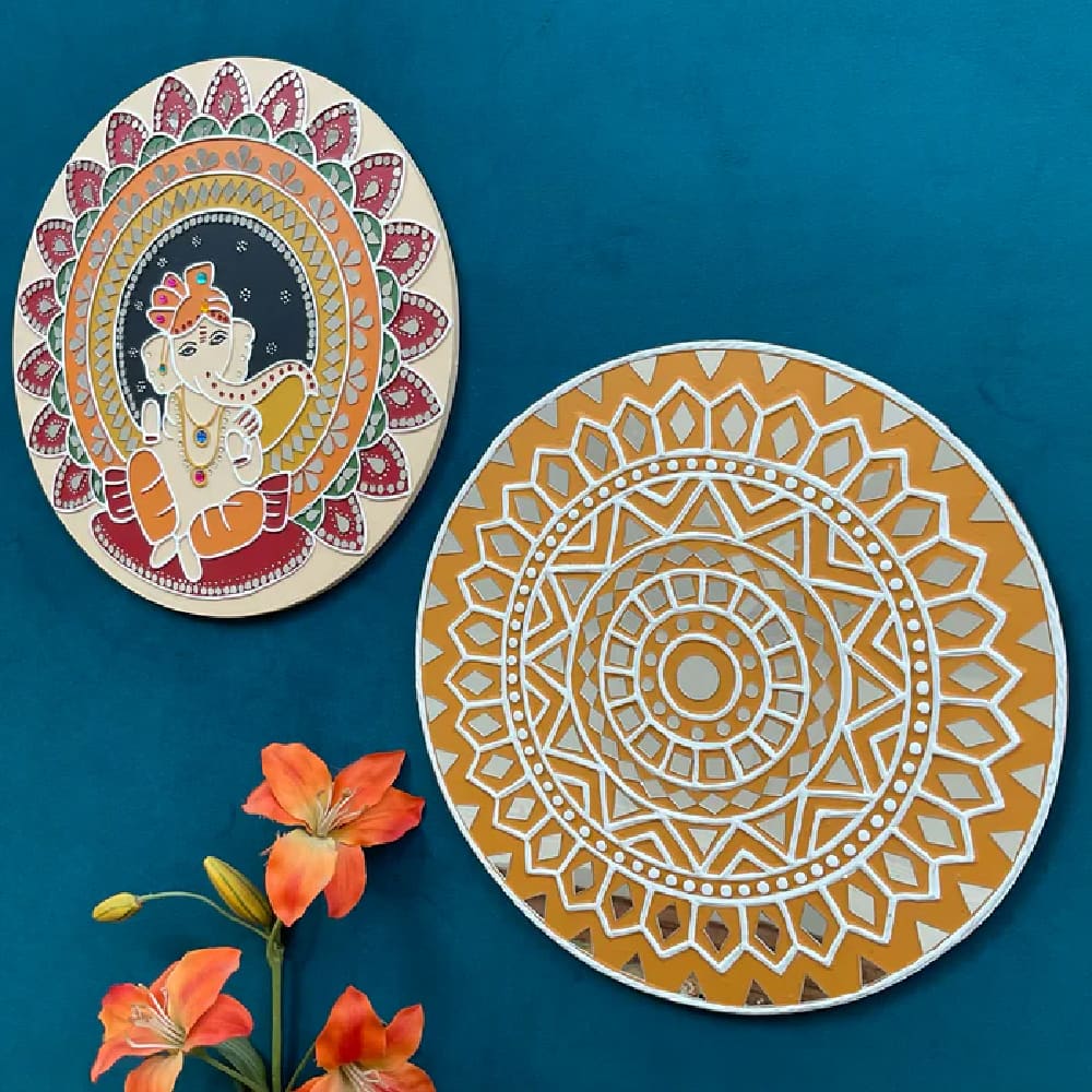 15 Inch Ganpati Lippan Art (Set of 2) Wall Hanging