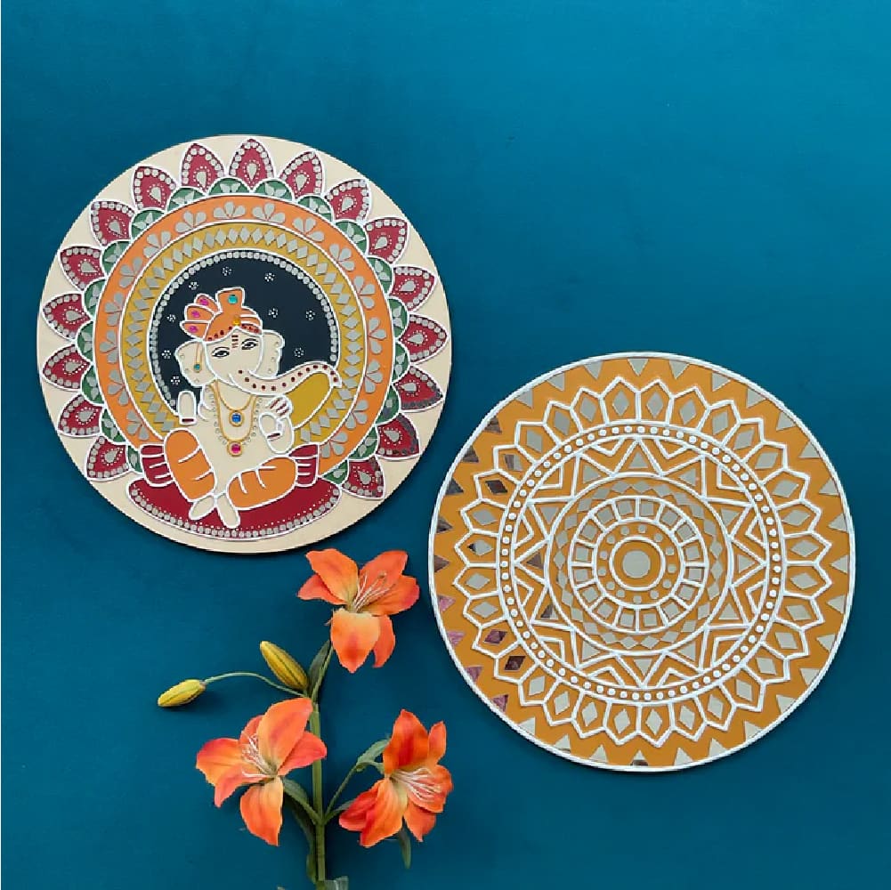 15 Inch Ganpati Lippan Art (Set of 2) Wall Hanging photo 2