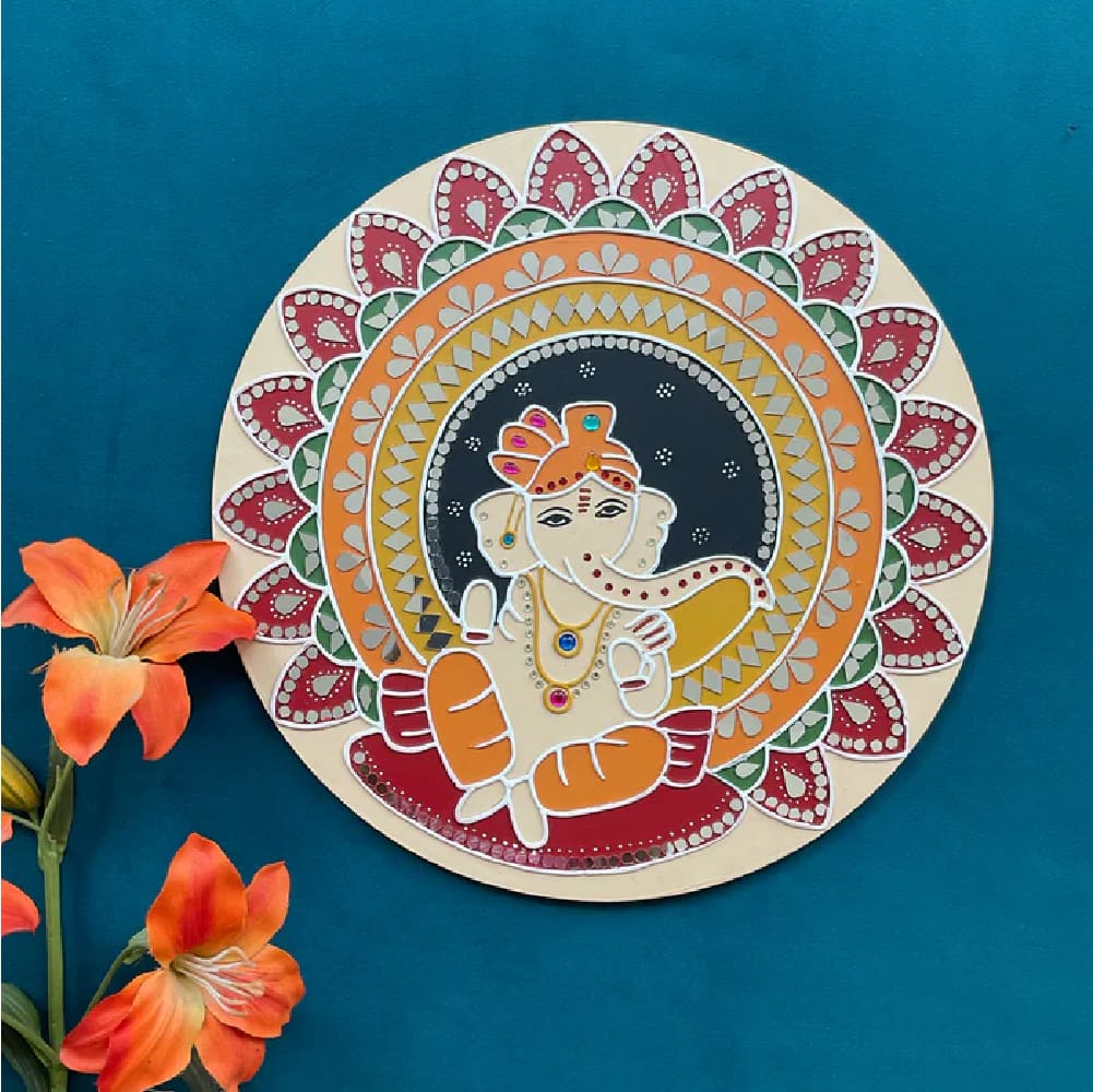 15 Inch Ganpati Lippan Art (Set of 2) Wall Hanging photo 3